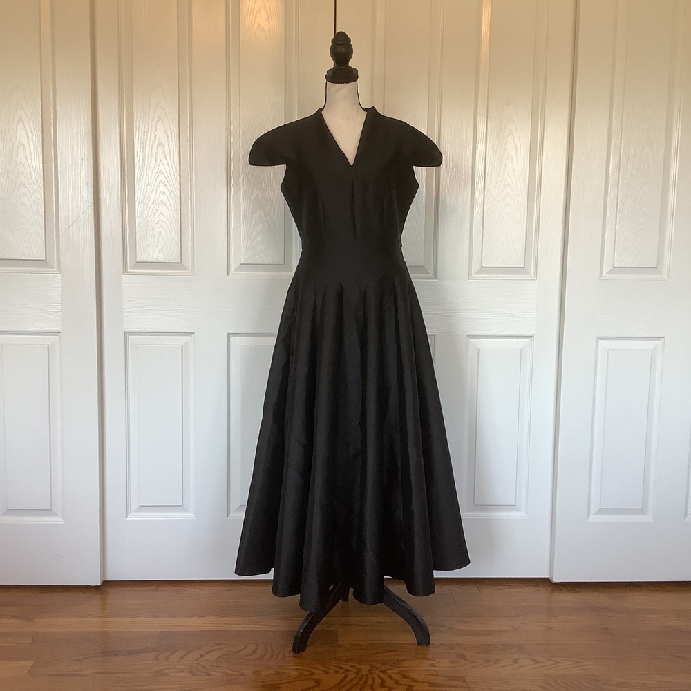 Miss Rosier Black V Neck Cap Sleeve Fit and Flare Midi Dress Size M NWT